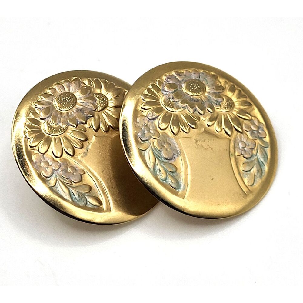 Vintage Floral Lightweight Circular Post Earrigs 80s Estate 1.25in